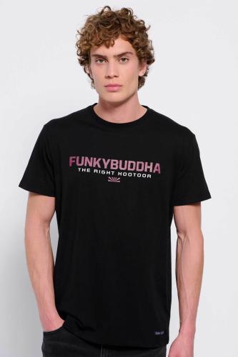 Funky Buddha ανδρικό βαμβακερό T-shirt με contrast logo print μπροστά - FBM007-324-04 Μαύρο XL